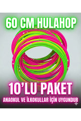60 cm Hulahop 10'lu Paket - Renkli Jimnastik Çemberi - Anaokulu & İlkokul Spor Seti