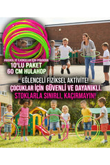 60 cm Hulahop 10'lu Paket - Renkli Jimnastik Çemberi - Anaokulu & İlkokul Spor Seti