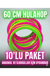 60 cm Hulahop 10'lu Paket - Renkli Jimnastik Çemberi - Anaokulu & İlkokul Spor Seti