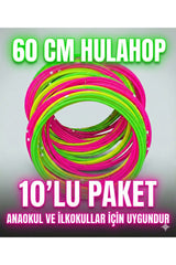 60 cm Hulahop 10'lu Paket - Renkli Jimnastik Çemberi - Anaokulu & İlkokul Spor Seti